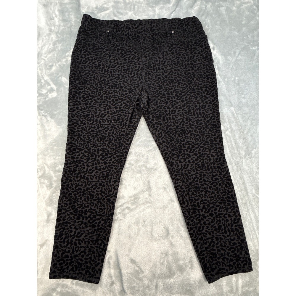 Terra & Sky Womens 2X 20W-22W Black Leopard Print Velvet Flocked Pull‎ On Pants